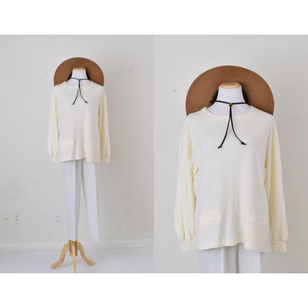 Vintage 80s Beige Long Sleeves tee shirt size‎ M